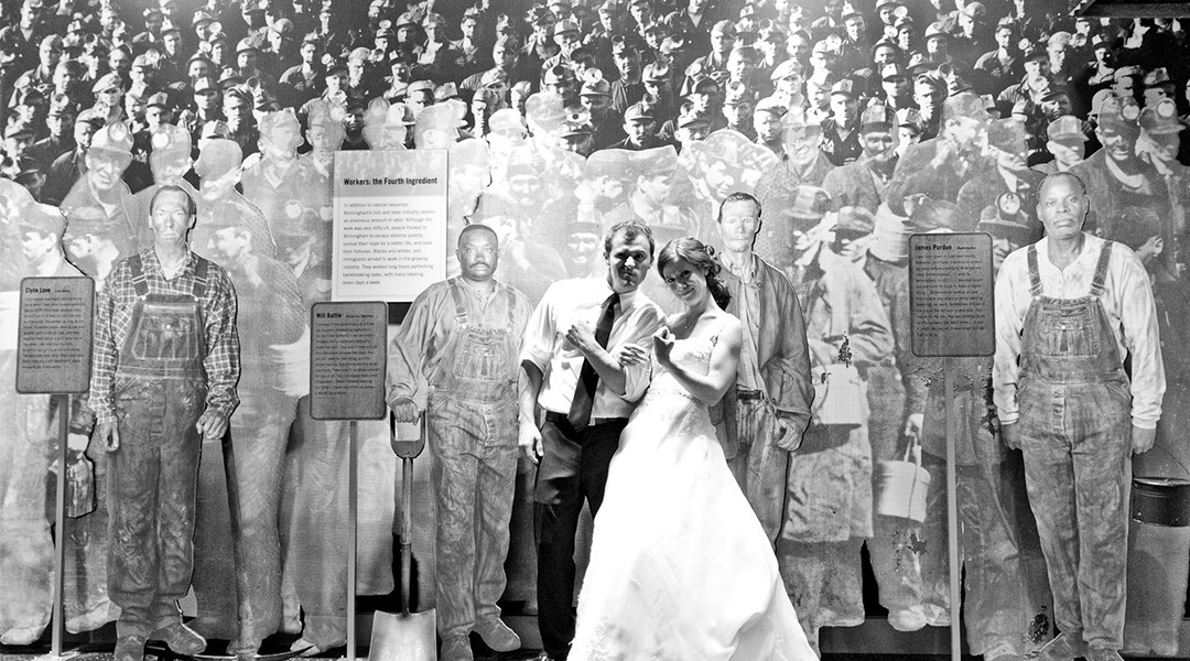 Wedding couple inside vulcan museum