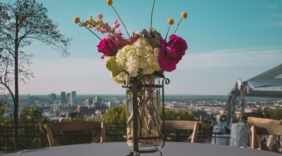Wedding bouquet on table